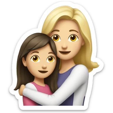 blonde mom and brunette daughter hugging sticker