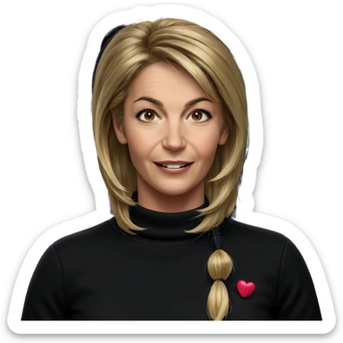 blonde girl smiling against black sticker