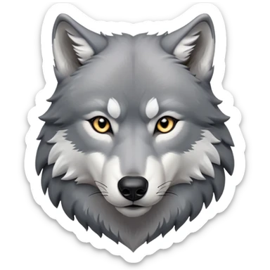 cinematic-noble-realistic-wolf-portrait-emoji,-poised-and-regal,-with-a-strong,-lean-build-and-a-sleek,-well-groomed-fur-of-grey-and-white,-deep-set-soulful-piercing-eyes,-simplified-yet-sharp-and-sophisticated-features,-highly-detailed,zoomed out showing shoulders sticker