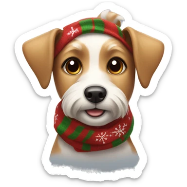Small terrier dog with floppy ears wearing Christmas scarf  sticker