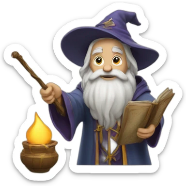 wizard reling a story by using his wand sticker