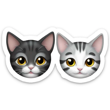 Two kittens, one grey and white tabby and one black kitten sticker