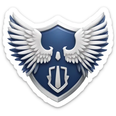 The Wings of Freedom emblem shows two layered wings—one navy blue and one white—facing outward on a light gray shield. Each wing has sharp, pointed feathers, symbolizing freedom and strength. sticker