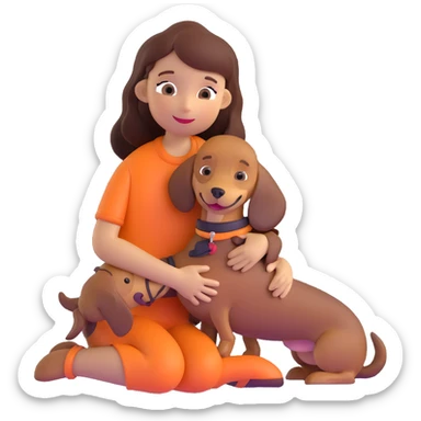 girl hugging dachshund sticker