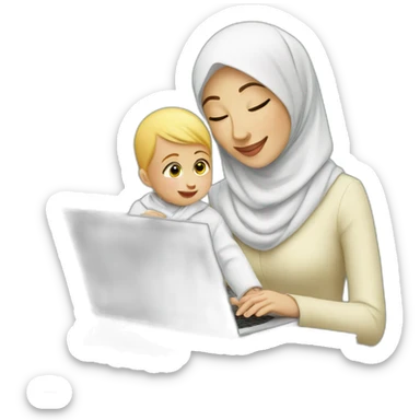 white-hijabi-woman-with-a-baby-boy-in-front-of-a-laptop sticker