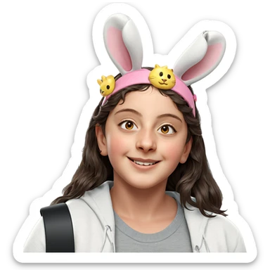 smiling girl with rabbit ears sticker