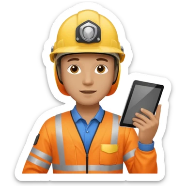 a guy wearing safety outfit with helmet holding a safety first tablet sticker