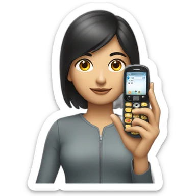 Morena con telefono motorola con numero en la mano sticker