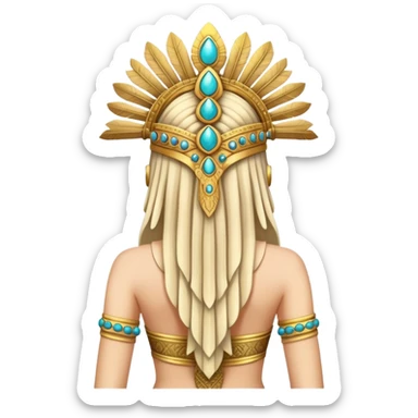 back view of Anunnaki goddess Inanna with elaborate headdress and royal attire sticker
