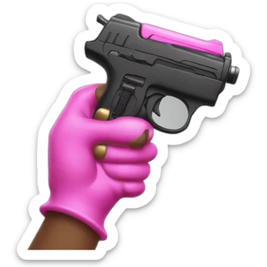 brown hand with pink nails holding large scary dark water gun sticker