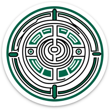 Perfect geometric Maya glyph for message received, absolutely precise shapes, ONLY white and dark green color, hieroglyphic style sticker