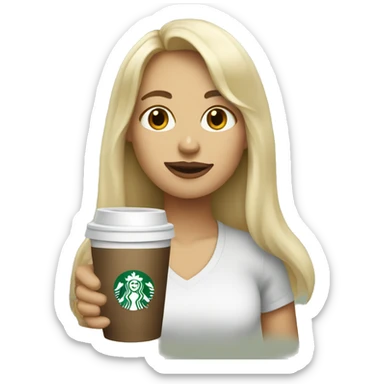 blonde girl with bangs drinking starbucks coffee sticker
