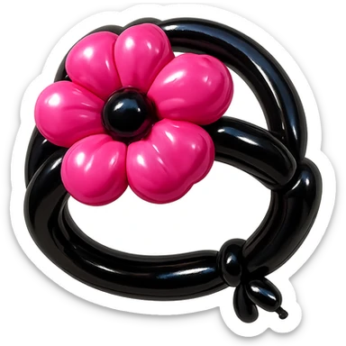 gothic flower crown, shiny, inflated look, playful, exaggerated features, black and pink sticker