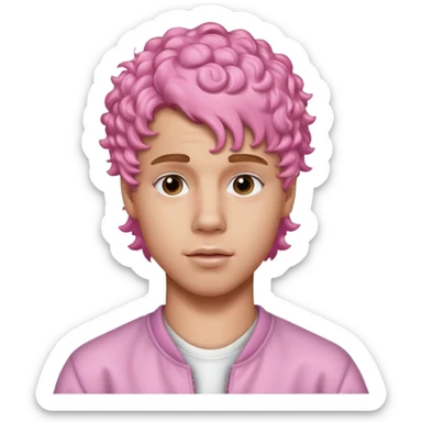 justin bieber with pink curly hair sticker