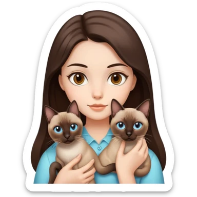 brunette girl brown eyes holding siamese cat sticker