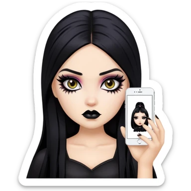 gothic style, black hair, gothic makeup, pretty bratz baddie sticker