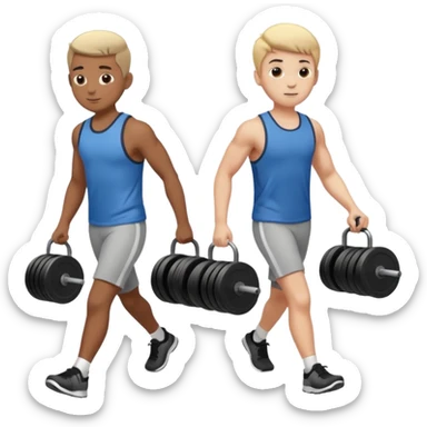 two boys walking, wearing gym clothes and carrying gym equipment, full body sticker