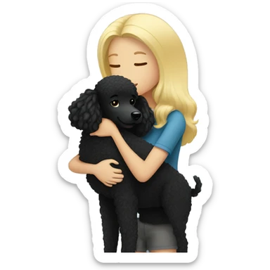 Blonde girl hugs black poodle sticker