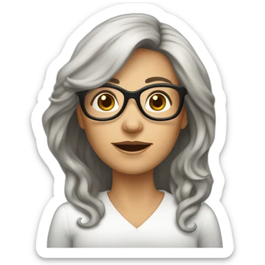 50 year old european women with black midle long hair rond glasses sticker