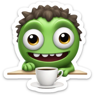 a cute monster having a coffee sticker