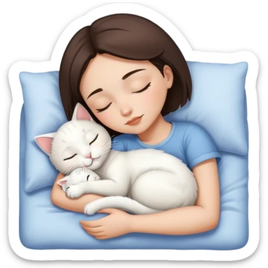 White kitty sleeping on brunette white girl short hair  sticker