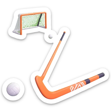 field hockey stick and ball on lush green grass with goals sticker