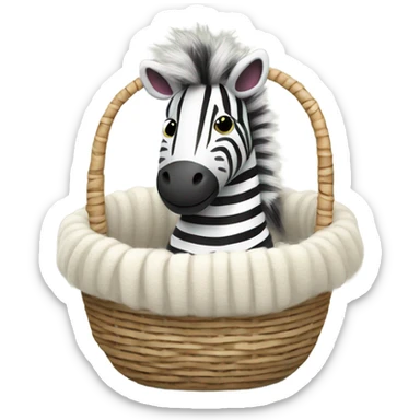 Cozy zebra in basket of soft wool sticker