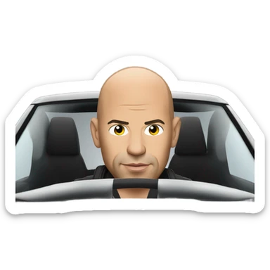 Vin Diesel in profile driving a car sticker