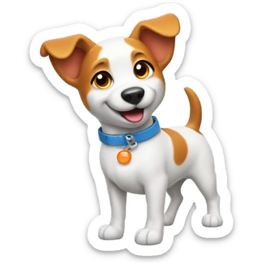 happy cute dog with simple blue collar with orange pendant from half side perspective sticker