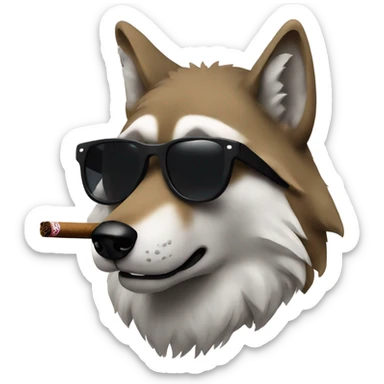 Wolf with dark sunglasses and a cigar  sticker