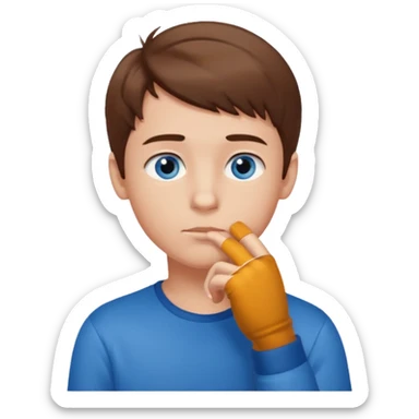 boy thinking with one hand on his chin sticker
