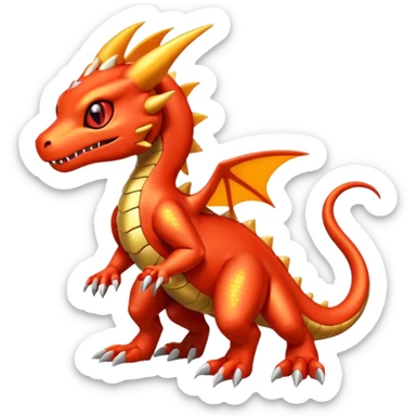 Cute Shiny golden iridescent Guilmon-Salandit-Fakémon-hybrid-creature (full body)  sticker