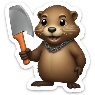 a beaver that cuts the tree with a chain saw sticker
