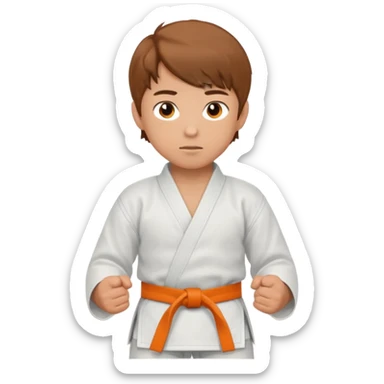 garcon blanc judoka cheveux brun avec ceinture orange sticker
