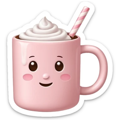 light pink mug with hot chocolate and marshmallows realistic sticker