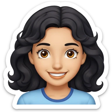 Girl with wavy black hair medium skin brown eyes black eyebrows smiling  sticker