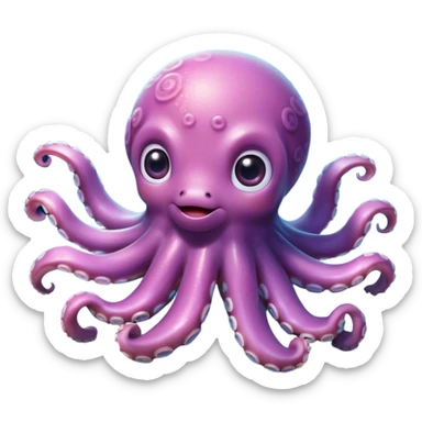 Cinematic Cute Octopus Portrait Emoji, Head tilted playfully and inquisitively, featuring a charming, rounded body with soft, shimmering skin and eight expressive, gently curling arms with playful suckers, with round, sparkling eyes full of wonder, Simplified yet irresistibly adorable features, highly detailed, glowing with a warm, inviting underwater glow, high shine, affectionate and lively, stylized with a touch of whimsical marine charm, soft glowing outline, capturing the essence of a mischievous yet loving octopus that seems as if it could float out of the screen into your arms! sticker