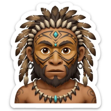 cave man with ritual mask sticker