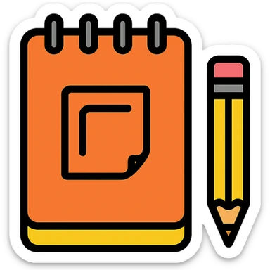 colored icon of a sketchbook with a pencil, clean and simple sticker