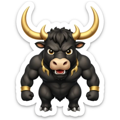 black angry powerful bull with golden horns emoji sticker