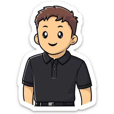 Black polo shirt with collar sticker