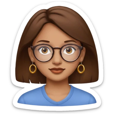Women brown eye and brown hair with glasses and circle earing sticker