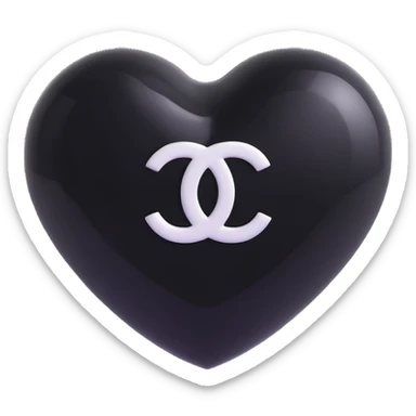 Add a Chanel logo to the heart, keep it elegant, glossy, black and white, 3D emoji style, with no background. sticker