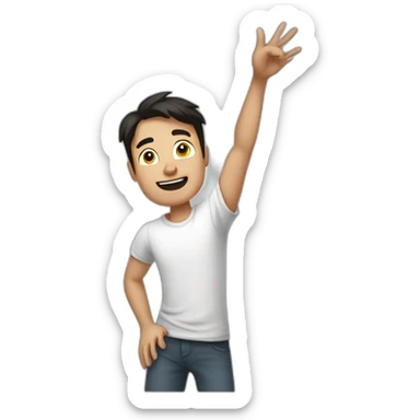 dark haired man in white t-shirt raising arms in victory sticker