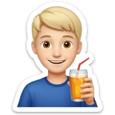 smiling boy outdoors drinking sticker