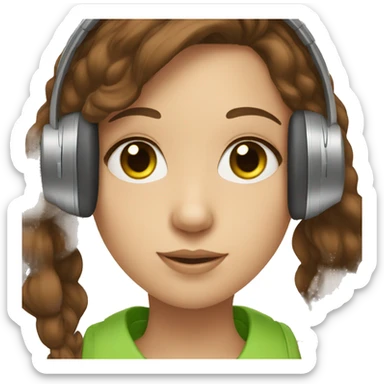 Girl with brown hair and green eyes wearing headphones sticker