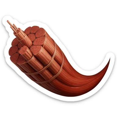 Create a 3D hyperrealistic elongated human muscle anatomy similar to the reference image, with no background. The style should be photorealistic and detailed, focusing on anatomical accuracy and texture. sticker