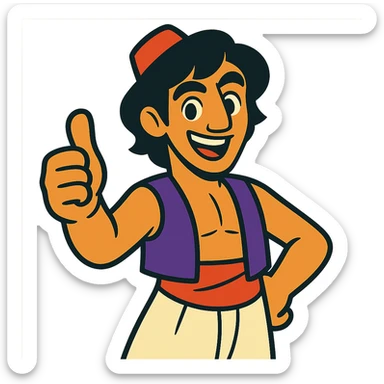 Arabian guy inspired by Aladdin, giving a thumbs up, cartoon style, cheerful sticker