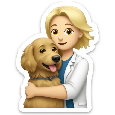 a vet hugging a shaggy blonde dog sticker