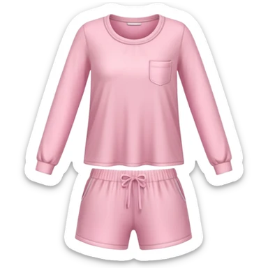  pink ozy two-piece pajama set with a soft fabric texture, long-sleeve top and pants, cute and comfy design, folded or on a hanger, pastel tones, realistic style, isolated on transp sticker